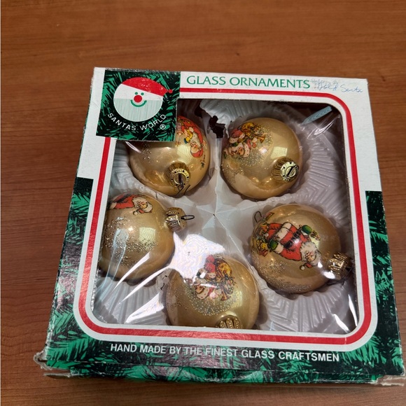 VTG Kurt S. Adler 5 Gold Hand Painted Santa Claus Glass Ornaments Santas World - Picture 7 of 10